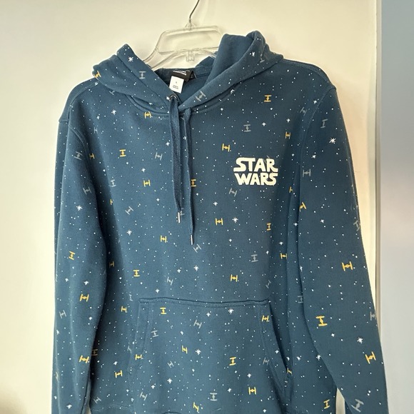 Star Wars All Over Graphic Print Dark Blue Stars & Ships Unisex Hoodie Large - Picture 3 of 15